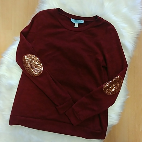 Dina Be L/S Knit Top with Sequin Elbow Patches - Picture 6 of 6